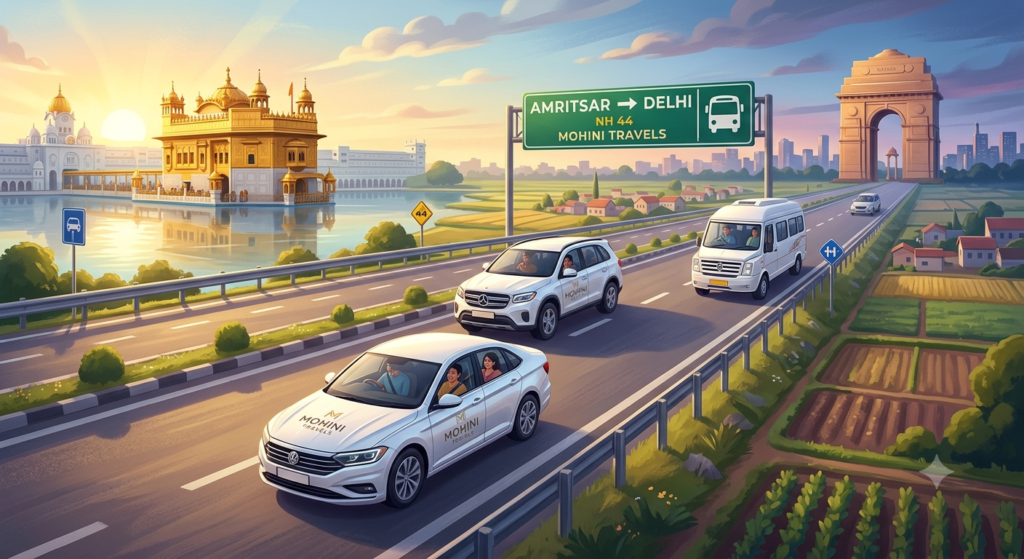 Amritsar to Delhi taxi traveling on NH 44 highway