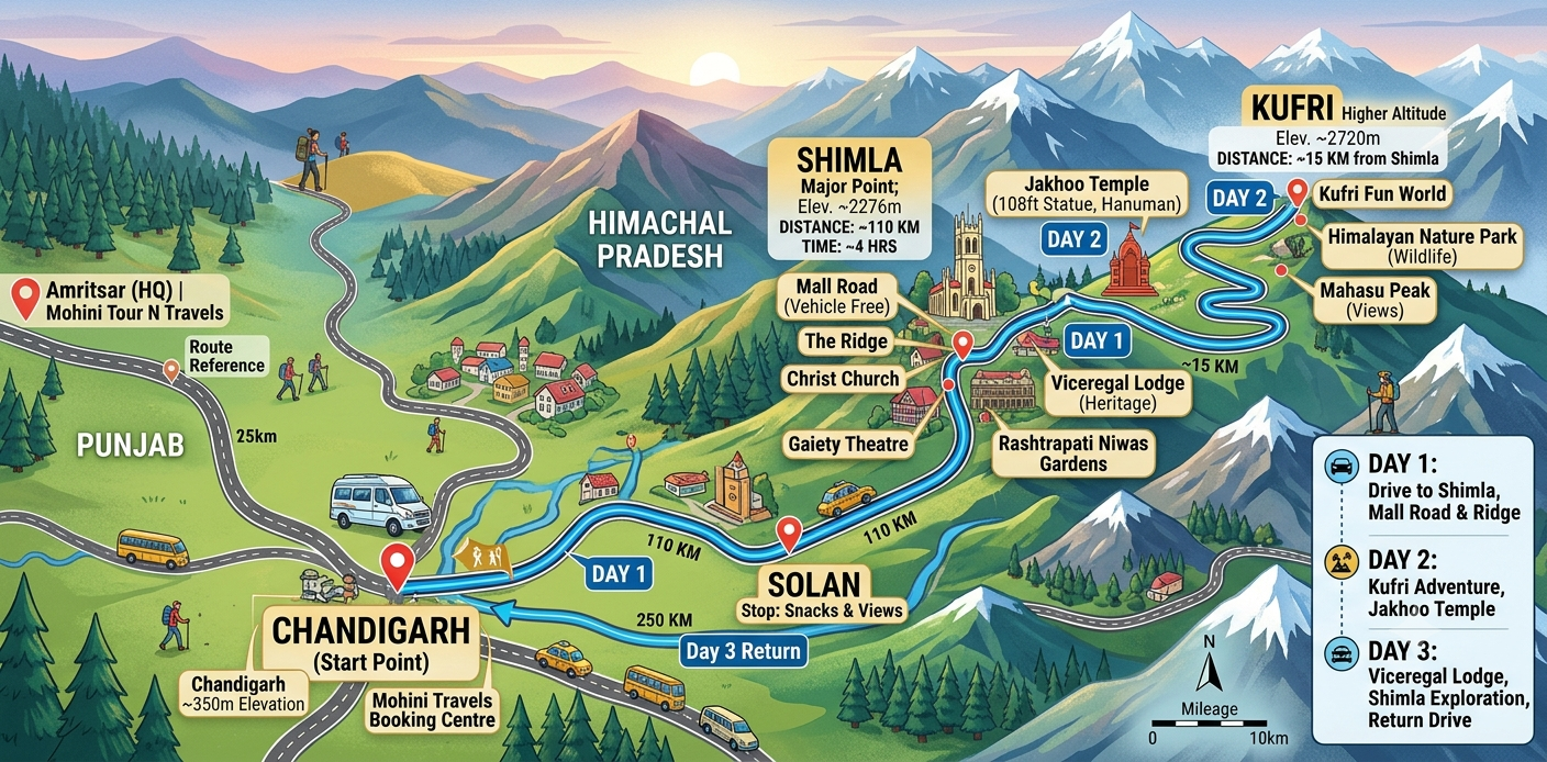 Mohini Tour N Travels 5 Scenic highway route along the mountains on a Chandigarh to Shimla and kufri road trip